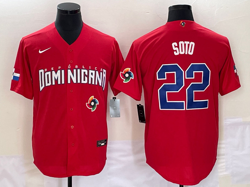Dominican Republic 22 Juan Soto Red Nike 2023 World Baseball Classic Jerseys