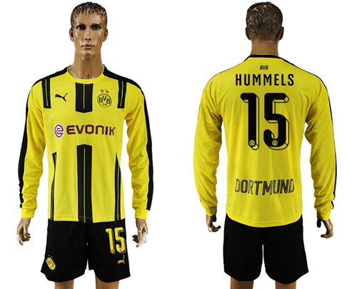 Dortmund 15 Hummels Home Long Sleeves Soccer Club Jersey