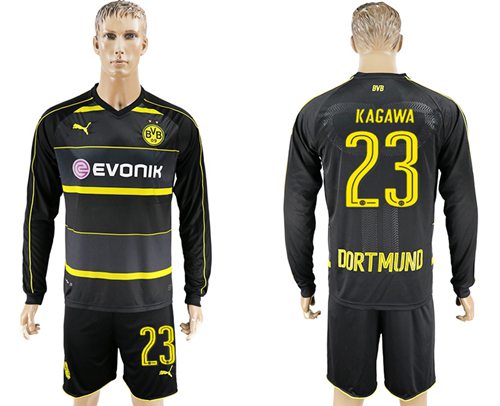 Dortmund 23 Kagawa Away Long Sleeves Soccer Club Jersey