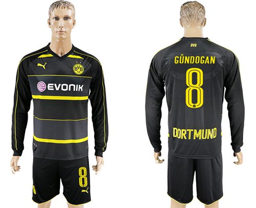 Dortmund 8 Gundogan Away Long Sleeves Soccer Club Jersey