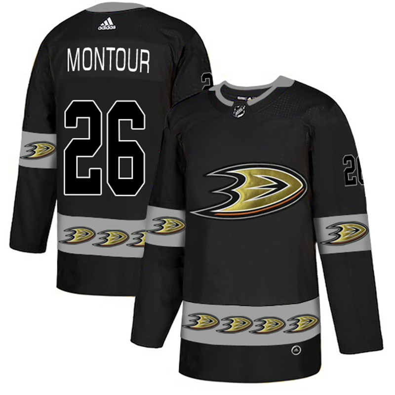 Ducks 26 Brandon Montour Black Team Logos Fashion  Jersey