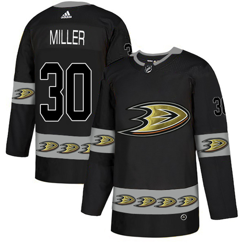 Ducks 30 Ryan Miller Black Team Logos Fashion  Jersey