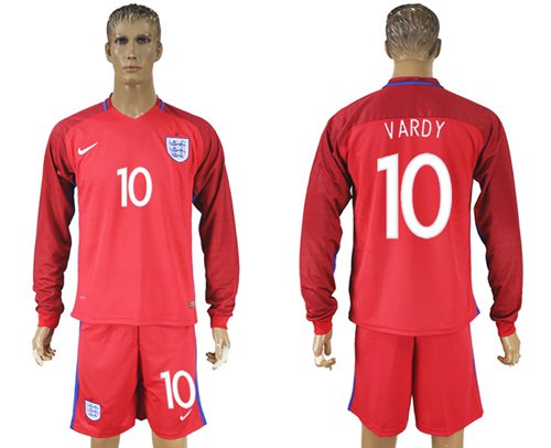 England 10 Vardy Away Long Sleeves Soccer Country Jersey