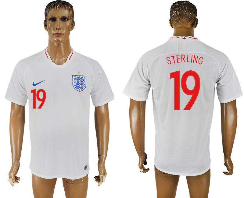 England 19 STERLING Home 2018 FIFA World Cup Thailand Soccer Jersey