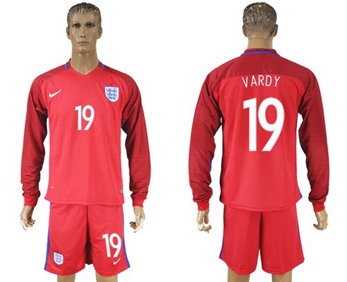 England 19 Vardy Away Long Sleeves Soccer Country Jersey