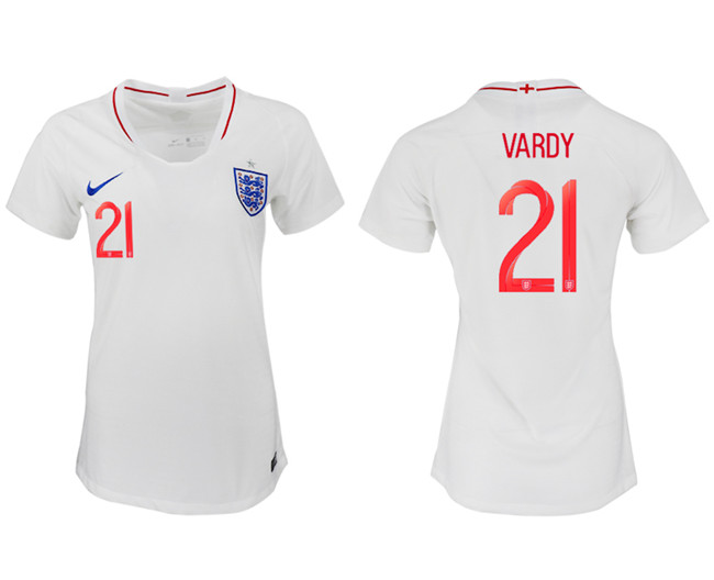 England 21 VARDY Home Women 2018 FIFA World Cup Soccer Jersey