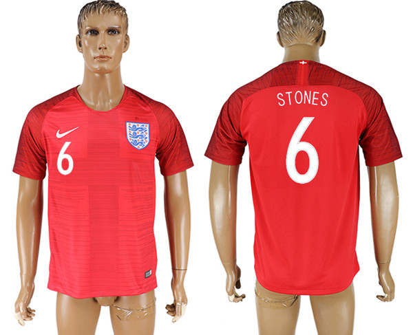 England 6 STONES Away 2018 FIFA World Cup Thailand Soccer Jersey