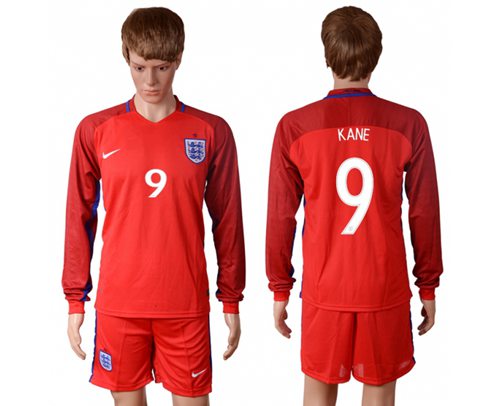 England 9 Kane Away Long Sleeves Soccer Country Jersey