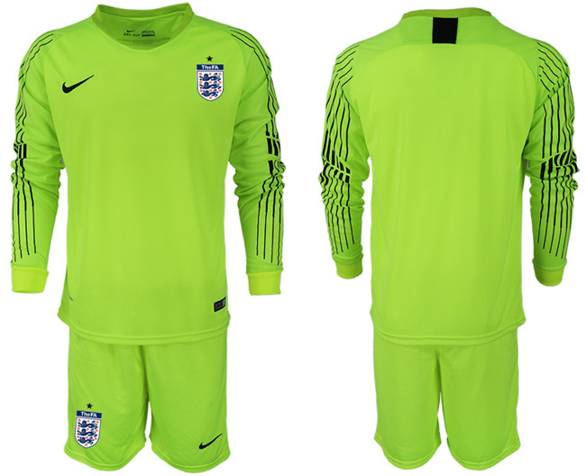 England Fluorescent Green 2018 FIFA World Cup Long Sleeve Soccer Jersey