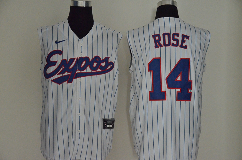 Expos 14 Pete Rose White Nike Cool Base Sleeveless Jersey