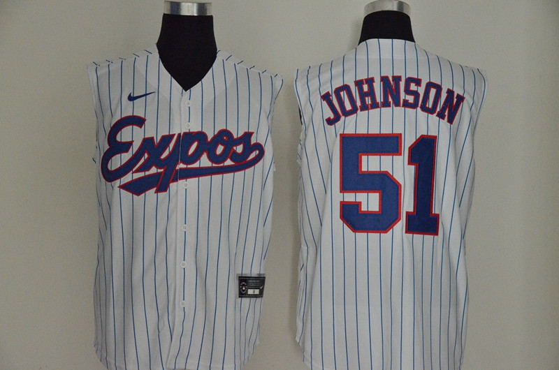 Expos 51 Randy Johnson White Nike Cool Base Sleeveless Jersey