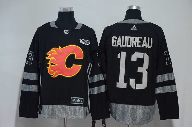 Flames 13 Johnny Gaudreau Black 1917 2017 100th Anniversary  Jersey