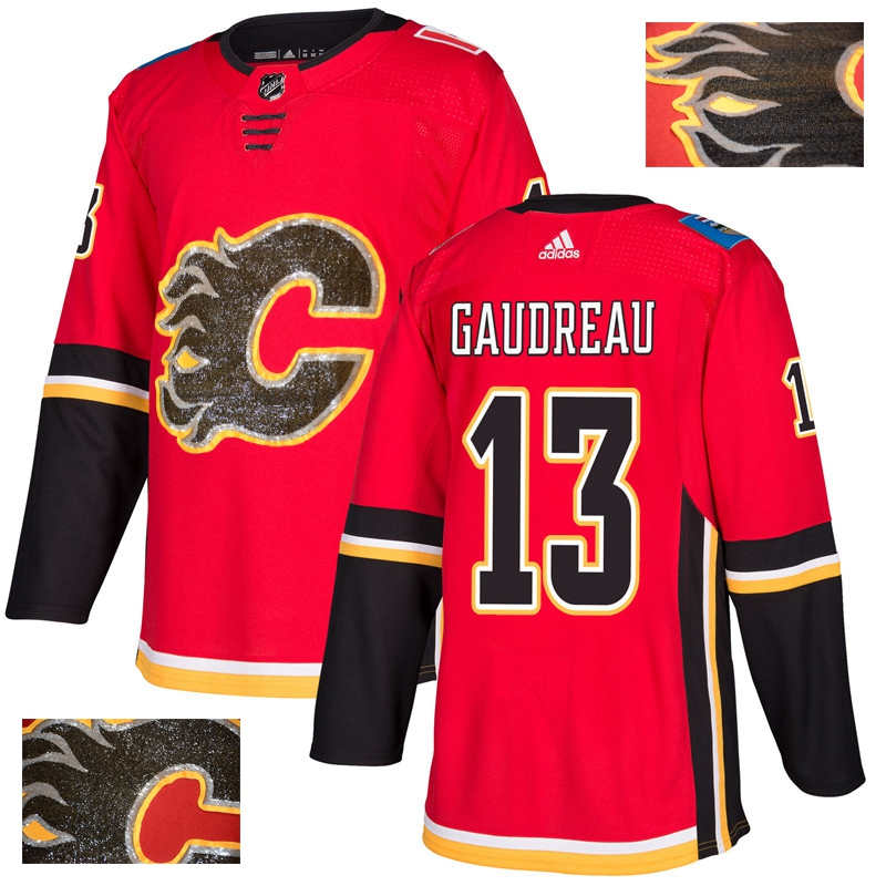 Flames 13 Johnny Gaudreau Red With Special Glittery Logo  Jersey