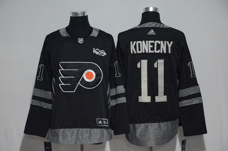 Flyers 11 Travis Konecny Authentic Black 1917 2017 100th Anniversary Stitched NHL Jersey