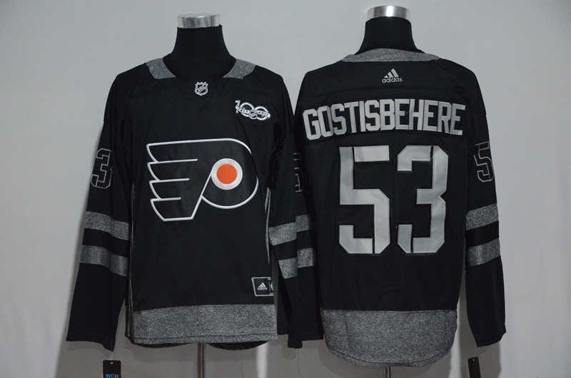 Flyers 53 Shayne Gostisbehere Black 100th Anniversary Season Jersey