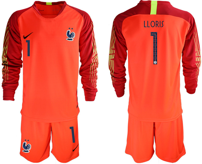 France 1 LLORIS 2 Star Red Long Sleeve 2018 FIFA World Cup Goalkeeper Soccer Jersey