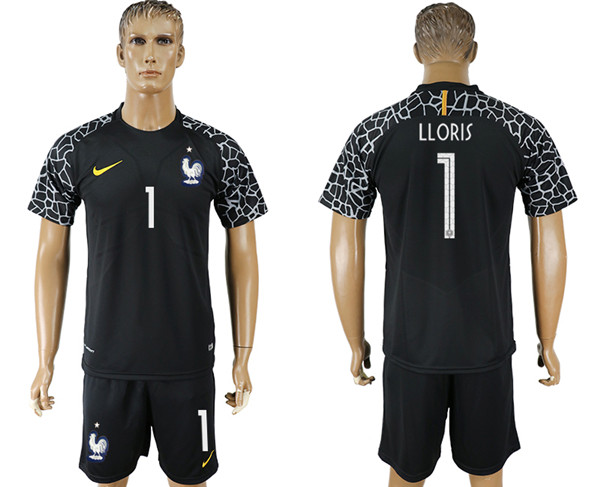 France 1 LLORIS Black Goalkeeper 2018 FIFA World Cup Soccer Jersey