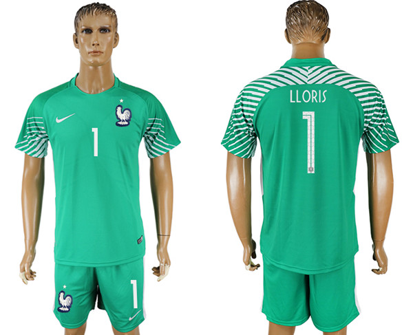 France 1 LLORIS Green Goalkeeper 2018 FIFA World Cup Soccer Jersey