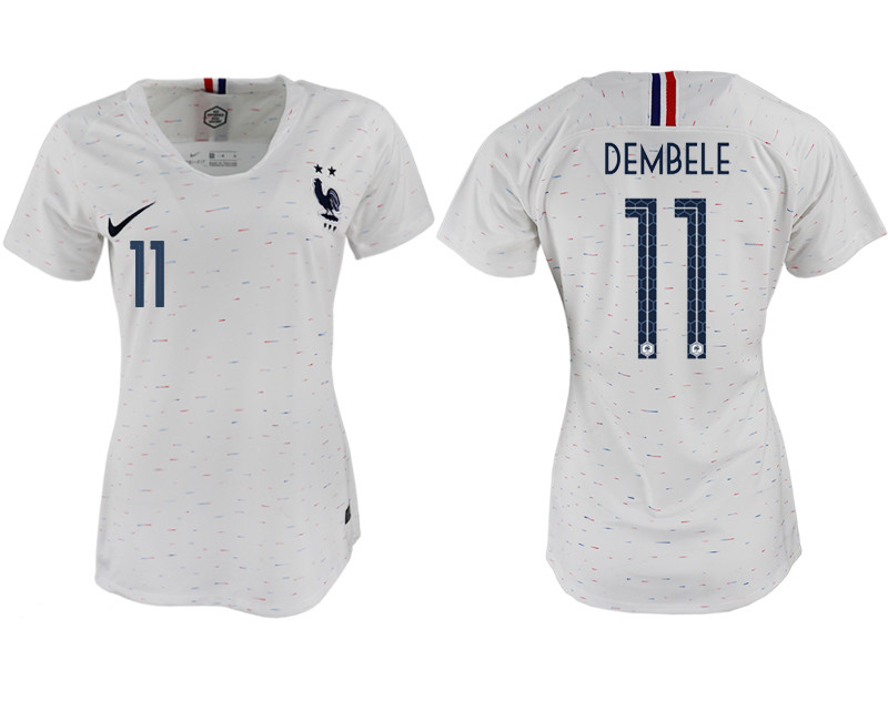 France 11 DEMBELE Away Women 2018 FIFA World Cup Soccer Jersey