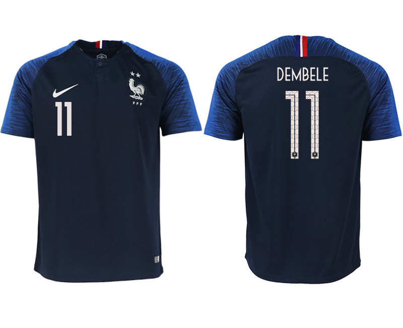 France 11 DEMBELE Home 2018 FIFA World Cup Thailand Soccer Jersey