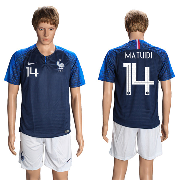 France 14 MATUIDI Home 2018 FIFA World Cup Soccer Jersey