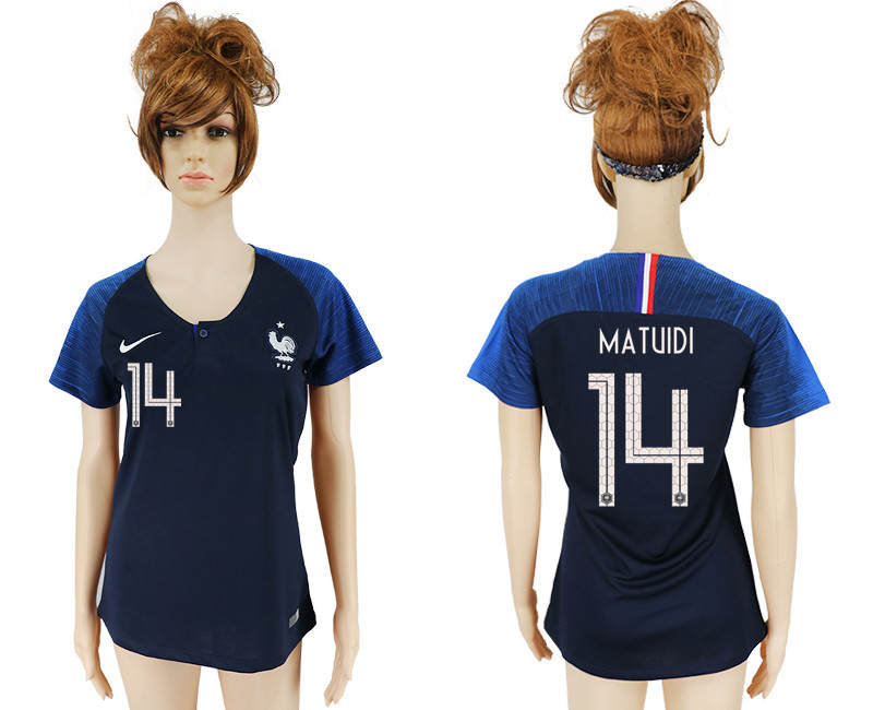 France 14 MATUIDI Home Women 2018 FIFA World Cup Soccer Jersey