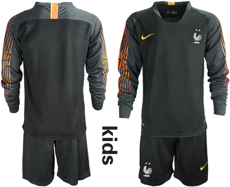 France 2 Star Black Youth Long Sleeve 2018 FIFA World Cup Goalkeeper Soccer Jersey
