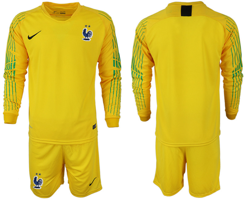 France 2018 FIFA World Cup Yellow Goalkeeper Long Sleeve Soccer Jersey