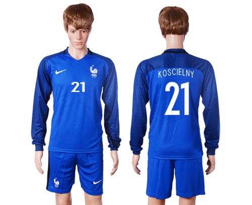 France 21 Koscielny Home Long Sleeves Soccer Country Jersey