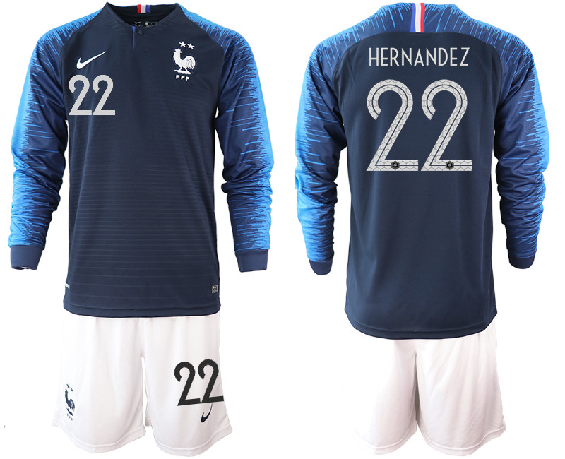 France 22 HERNANDEZ 2 Star Home Long Sleeve 2018 FIFA World Cup Soccer Jersey