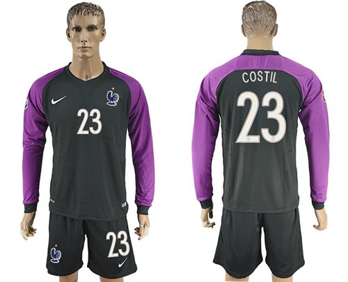 France 23 Costil Black Goalkeeper Long Sleeves Soccer Country Jersey