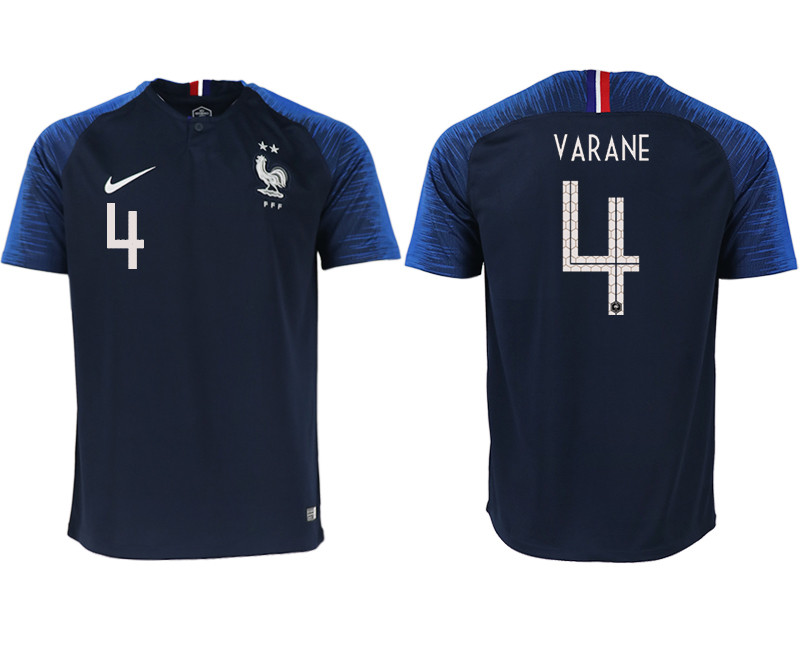 France 4 VARANE Home 2018 FIFA World Cup Thailand Soccer Jersey