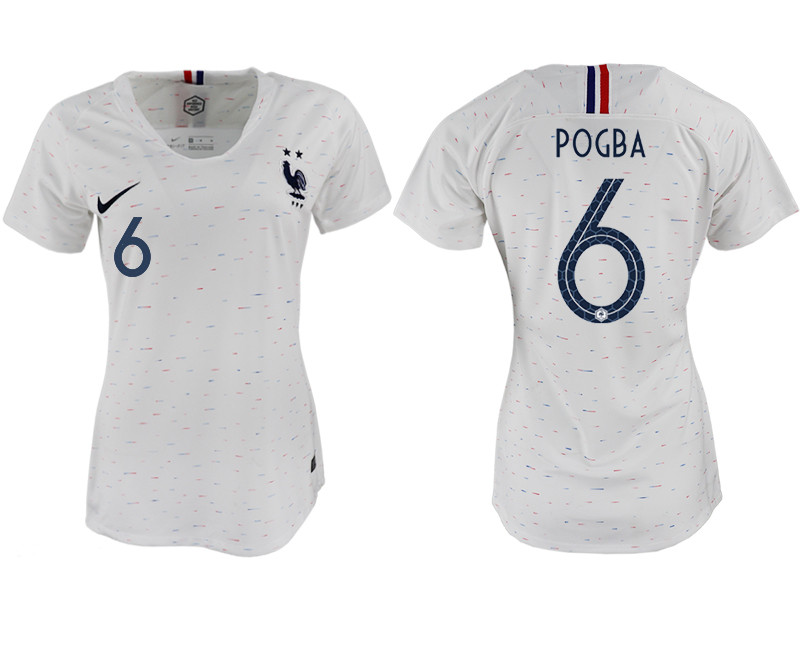 France 6 POGBA Away Women 2018 FIFA World Cup Soccer Jersey