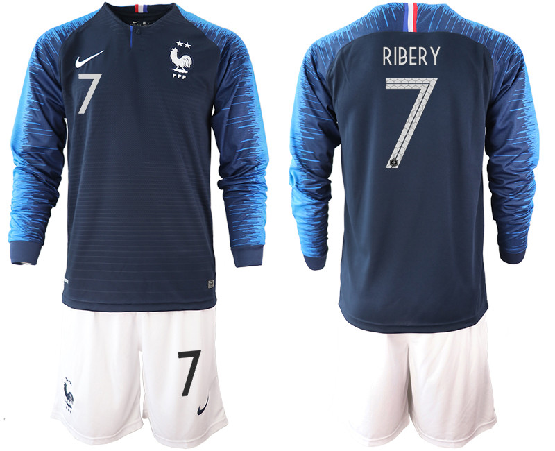 France 7 RIBERY 2 Star Home Long Sleeve 2018 FIFA World Cup Soccer Jersey