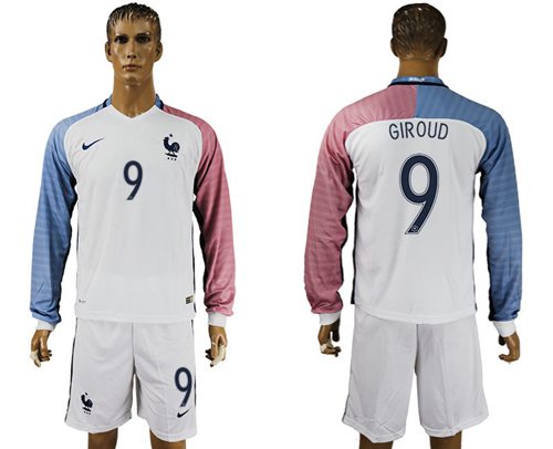 France 9 Giroud Away Long Sleeves Soccer Country Jersey