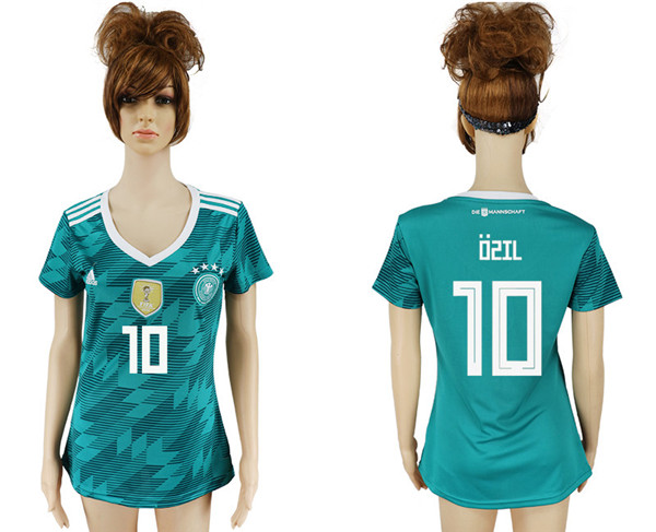 Germany 10 OZIL Away Women 2018 FIFA World Cup Soccer Jersey