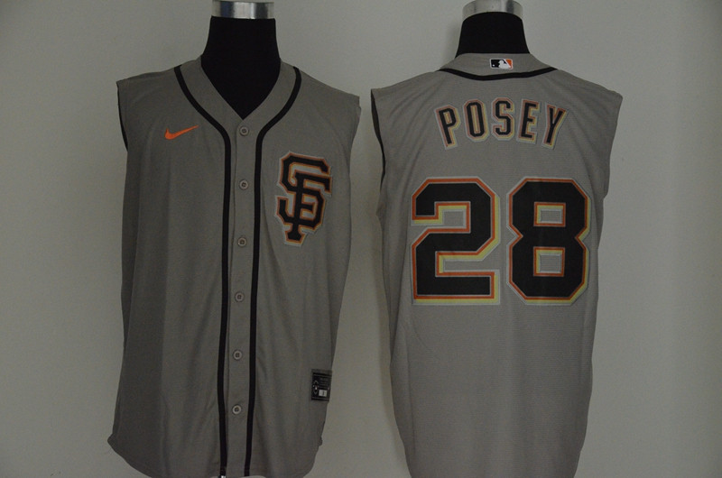 Giants 28 Buster Posey Gray Nike Cool Base Sleeveless Jersey