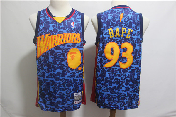 Golden State Warriors 93 Bape Blue Hardwood Classics Jersey