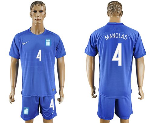 Greece 4 Manolas Away Soccer Country Jersey