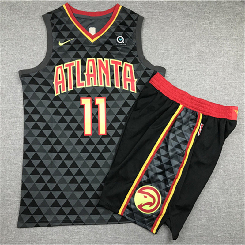 Hawks 11 Trae Young Black Nike Swingman Jersey With Shorts