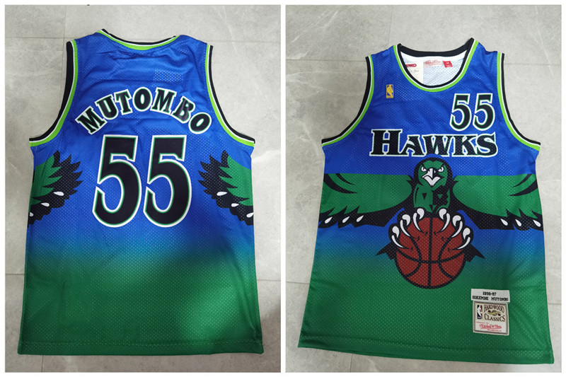 Hawks 55 Dikembe Mutombo Green 1996 97 Hardwood Classics Jersey