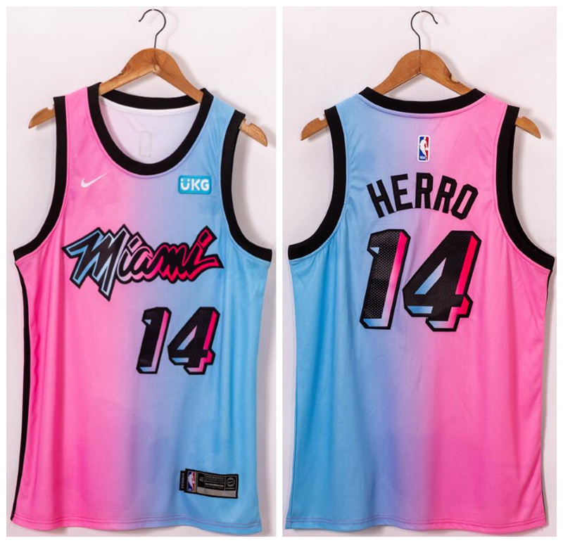 Heat 14 Tyler Herro Blue Pink Nike 2021 City Edition Swingman Jersey