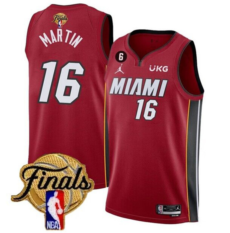 Heat 16 Caleb Martin Red 2023 NBA Finals NO.6 Patch Swingman Jersey