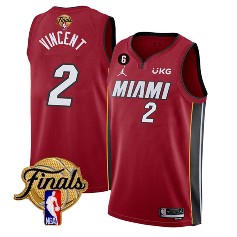 Heat 2 Gabe Vincent Red 2023 NBA Finals NO.6 Patch Swingman Jersey