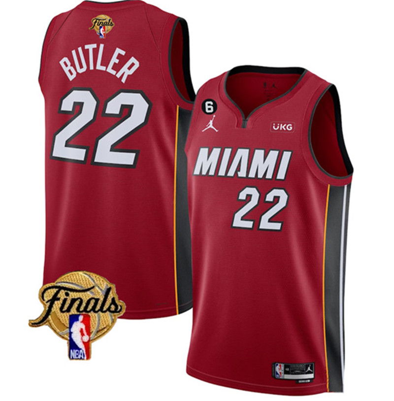 Heat 22 Jimmy Butler Red 2023 NBA Finals NO.6 Patch Swingman Jersey