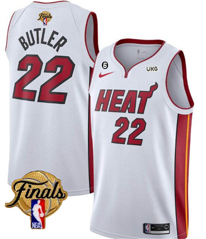 Heat 22 Jimmy Butler White Nike 2023 NBA Finals NO.6 Patch Swingman Jersey