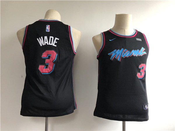 Heat 3 Dwyane Wade Black Youth 2018 19 City Edition  Swingman Jersey