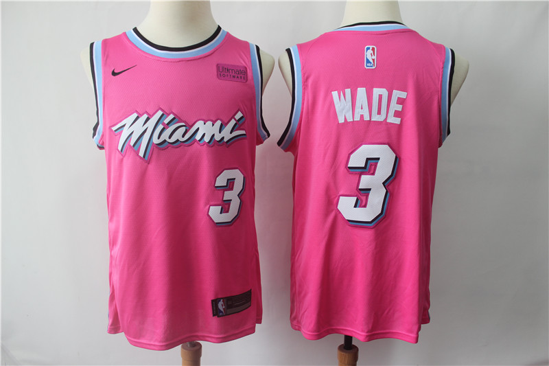 Heat 3 Dwyane Wade Pink 2018 19 Earned Edition  Swingman Jersey