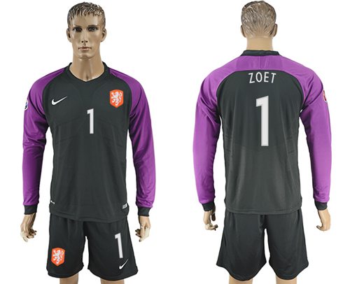 Holland 1 Zoet Black Goalkeeper Long Sleeves Soccer Country Jersey