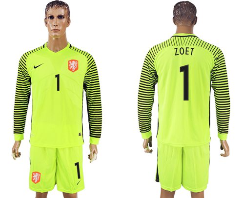 Holland 1 Zoet Green Long Sleeves Goalkeeper Soccer Country Jersey